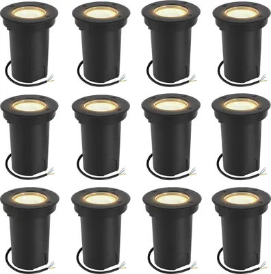 Produktbild von Aopunly 12x 3W Bodenleuchte Schwenkbar IP67 Außen LED Bodeneinbaustrahler Bodenstrahler Bodenlampe Warmweiß - Schwarz Gehäuse