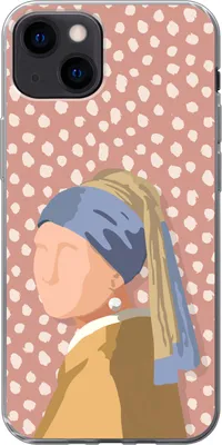Produktbild von MuchoWow® Handyhülle Schutzhülle Hülle für Telefoonhoesje iPhone 13 Alte Meister - Mädchen mit Perlenohrring - Dots - Vintage Silikon Softcase Handy Hülle - Karteninhaber