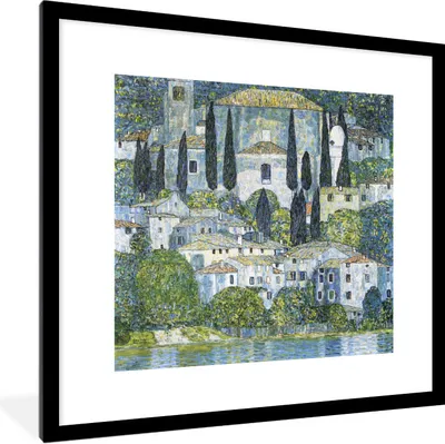 Produktbild von MuchoWow® Gerahmtes Poster Die Kirche in Cassone - Gustav Klimt 40x40 cm - Poster mit Schwarzem Bilderrahmen Wandposter Rahmen Foto Bilder - Poster - Plakat im Rahmen