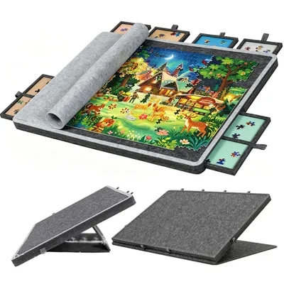 Produktbild von Juksun Puzzlebrett, Puzzletisch, Puzzle Plattform, 2-in-1 Puzzleständer & Abdeckung, mit 6 Schubladen, Tragbare Puzzle-Aufbewahrung für 1500 Teile