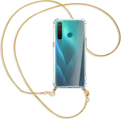 Produktbild von Handykette Backcover-Schutzhülle mit Band (Metall goldfarben) für Realme 5 Pro - goldfarbene Kette Snake