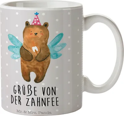 Produktbild von Mr. & Mrs. Panda Tasse Bär Zahnfee - Grau Pastell - Geschenk, Milchzahn, Kaffeebecher, Erster Zahn, schöne, Teddy, Kaffeetasse, Fee, Keramiktasse, Kaffeepott