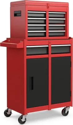 Produktbild von 2 in 1 Werkstattwagen mit Koffer & 8 Fächer & Haken & Verstellbarem Regal 100 kg Tragkraft