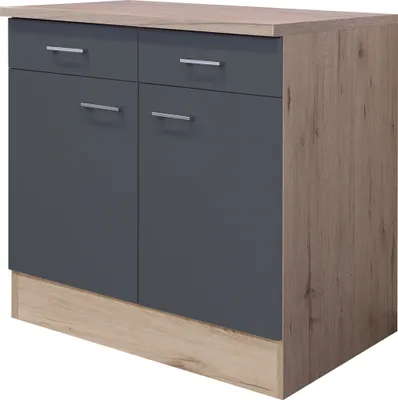 Produktbild von Flex Well Unterschrank mit Schublade und Drehtür Tiago BxTxH 80 x 60 x 85 cm basaltgrau matt zerlegt Anschlag links rech