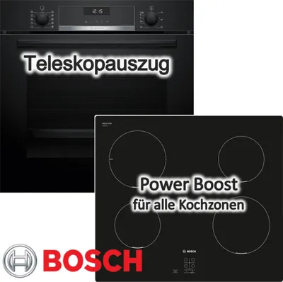 Produktbild von BOSCH Herdset Induktion 60 cm Teleskopauszug 3D-Heißluft ecoClean PowerBoost Schwarz