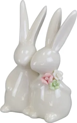 Produktbild von Paar Porzellanhasen mit Blume 12 cm
