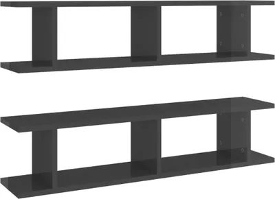 Obrázok produktu pre vidaXL Nástenné police 2 ks Vysoko lesklá sivá 90x18x20 cm odvodený drevený výrobok