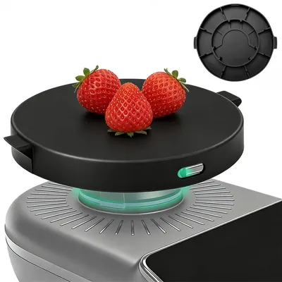 Produktbild von Wiegesockel geeignet für Thermomix TM7, verwandelt den TM7 in eine Plattformwaage, präzises Wiegen ohne Mixtopf, schützt die Motorkupplung vor Staub