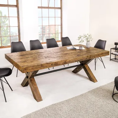 Produktbild von riess-ambiente Esstisch GOLIATH 210cm natur schwarz Pinie Echtholzfurnier Metall X-Gestell 10 Personen