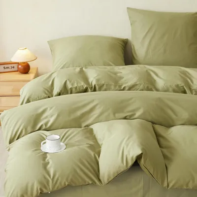 Zdjęcie produktu dla Komplet pościeli 3-częściowy, 200x200 cm + 2x80x80 cm, kolor: oliwkowa zieleń, 100% bawełna percale, certyfikat OEKO-TEX, zamek błyskawiczny