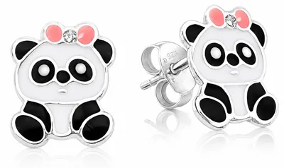 Image de Boucles d'oreilles "Panda" en argent sterling 925, ornées de zircones, modèle E-15149, marque LUISIA®