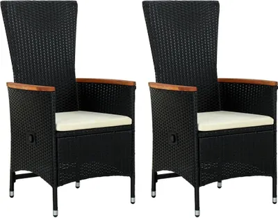 Image de vidaXL Chaises de jardin 2 pcs. avec coussins Poly rotin noir