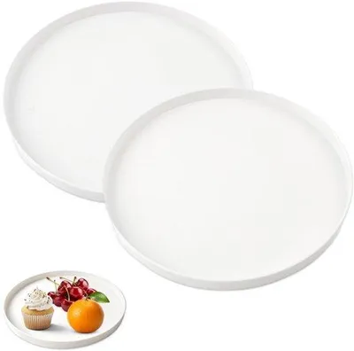 Produktbild von Deko-Tray, weiß, rund, 30 cm, mit 3 rutschfesten, 2 Stück Deko-Trays, runde Tray, Deko-Tray, Servierplatte, Kellner-Tray, Deko-Platten, Serviertablett