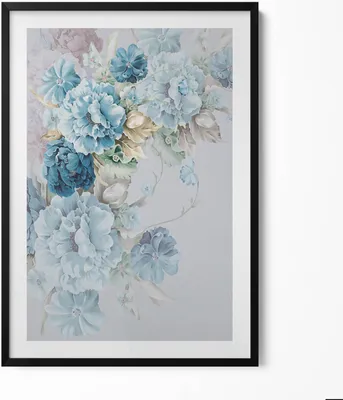 Produktbild von Gemälde von zarten Pfingstrosenblüten– Wandbild mit Rahmen – Gerahmtes Bild  – Wanddekoration – 70x100 cm –  Schwarz Rahmen