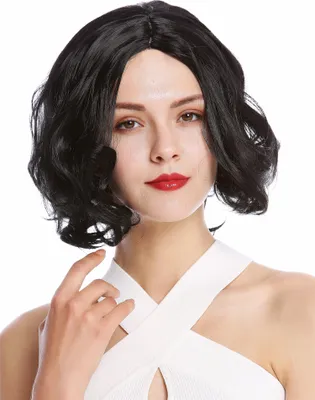 Produktbild von WIG ME UP Perücke kurz Longbob gewellt Mittelscheitel schwarz YZF-4372-1