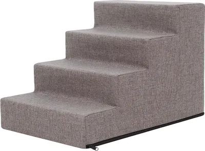 Produktbild von PillowPrim Tiertreppen Eingang Hilfe Kleinere Hunde Stufen Rampe Katzentreppe 4 Stufen Groß Grau Höhe 40 cm
