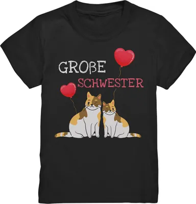 Produktbild von Große Schwester Shirt Katzen Liebe Große Schwester Geschenk – Black / 98/104 (3-4)
