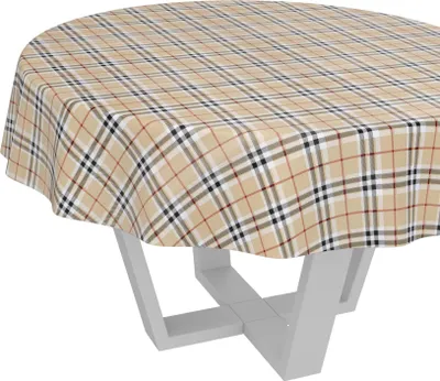 Produktbild von Tischdecke Karo Schottland Braun Rund 140cm Schnittkante Wachstuch abwaschbar
