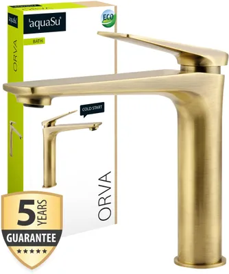 Productafbeelding van 'aquaSu® Wastafelmengkraan Orva, mediumhoog, in brons, met waterbesparende mengspuit.'
