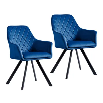 Image de SVITA MASON Lot de 2 chaises de salle à manger avec accoudoirs Chaise rembourrée Chaise de cuisine Chaise de salon Pieds en métal bleu