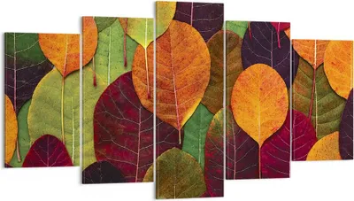 Produktbild von Bild auf Leinwand - Leinwandbild - 5 Teile - Herbst Blätter Grafiken - 160x85cm - Wand Bild - Wanddeko - Wandbilder - Leinwanddruck - Bilder - Wanddekoration - Leinwand bilder - EA160x85-4635