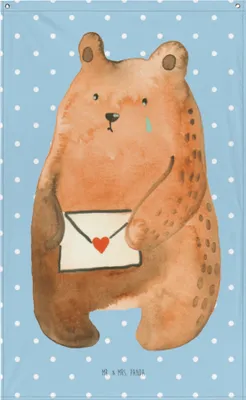 Produktbild von Mr. & Mrs. Panda Stoff Wandbild Bär Liebesbrief - Blau Pastell - Geschenk, Tapisserie, Teddy, Hängedeko, Freund, Liebeskummer, Tapestry, Partner, Freundin, Gobelin