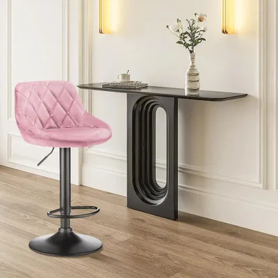 Immagine prodotto di Sgabelli da bar - Set da 2 - Rivestimento in velluto - Regolabili in altezza - Girevoli - Poggiapiedi - Struttura in metallo - Rosa