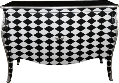 Image de Casa Padrino Commode baroque à carreaux noir / blanc 120 cm - Armoire 2 portes