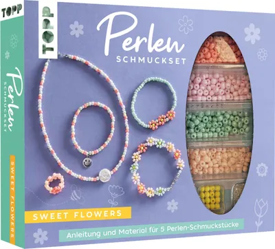 Produktbild von TOPP Perlen-Schmuckset - Sweet Flowers: Anleitung und Material für fünf Schmuckstücke in zarten Farben, White