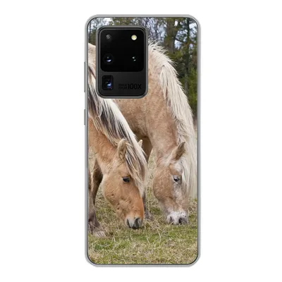 Produktbild von MuchoWow® Handyhülle Schutzhülle Hülle für Samsung Galaxy S20 Ultra Zwei grasende Fjordpferde auf einer Wiese Silikon Softcase Handy Hülle - Karteninhaber