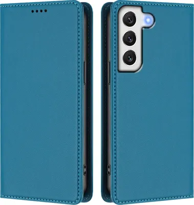 Image de Étui en cuir pour Samsung Galaxy S22 5G, étui à rabat magnétique en cuirPolyuréthaneavec support, bleu lac