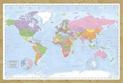 Image de Cartes géographiques - Poster - Political World Map Version 2 + cadre amovible, Shinsuke® Maxi MDF hêtre, vitre acrylique