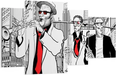 Produktbild von Bild auf Leinwand - Leinwandbild - Jazz Musik Musiker - 120x70cm - Wand Bild - Wanddeko - Leinwanddruck - Bilder - Kunstdruck - Wanddekoration - Leinwand bilder - Wandkunst - DL120x70-3565