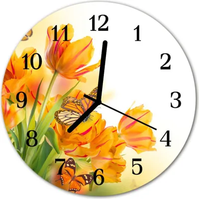 Produktbild von Glasuhr Wanduhr Küchenuhr Echt-Glas 30fi cm Tulpen orange