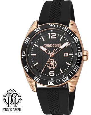 Immagine prodotto di Roberto Cavalli RC5G018P0045 orologio da uomo in oro rosa e cinturino in gomma nero NUOVO