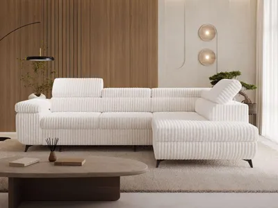 Produktbild von GrainGold Ecksofa L-Form Rechts Argon - Ecksofa mit Schlaffunktion und Bettkasten - Moderne Ecksofa, Wohnzimmer Ecksofa - Eckcouch Creme (Tilia 01)