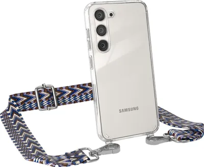 Produktbild von EAZY CASE Handykette - Verstellbarer Trageriemen kompatibel mit Samsung Galaxy S23, Handykordel mit transparenter Silikon-Hülle, Band in Blau