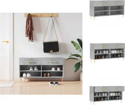 Produktbild von vidaXL Schuhbank Betongrau 102x35x55 cm Holzwerkstoff -  Schuhregale & -schränke