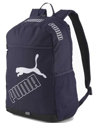 A studio shot of a blue Puma backpack.