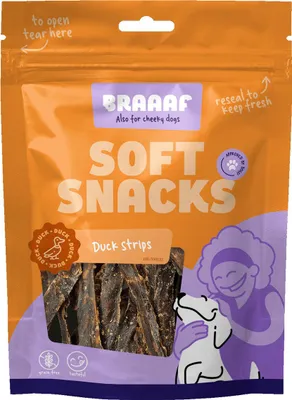 Imagen del producto de Braaaf: Snack suave para perros, tiras de pato, 85 g