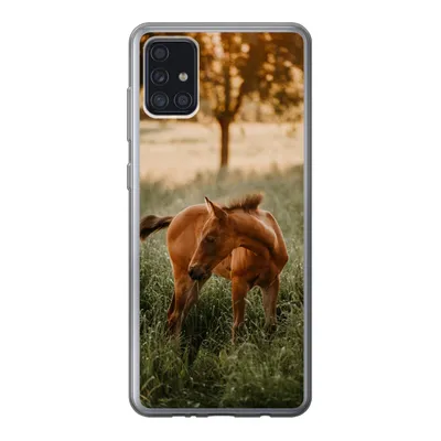 Produktbild von MuchoWow® Handyhülle Schutzhülle Hülle für Samsung Galaxy A52 5G Pferd - Gras - Baum Silikon Softcase Handy Hülle - Umschlag