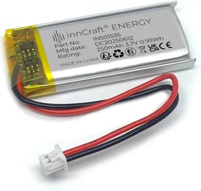 Immagine prodotto di Batteria ai polimeri di litio innCraft Energy 250mAh 3,7V, 36x15x5 Modello 501535 2P Connettore Molex 51021-020 1,25mm