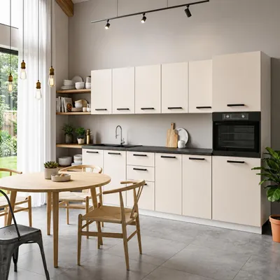 Produktbild von ULWEHOME | Küchenzeile 260 cm Kaschmir, Küchenmöbel-Set Beige mit Backofen-Hochschrank, Spülenschrank & geteilten Arbeitsplatten 120 cm, KI-generiertes Bild