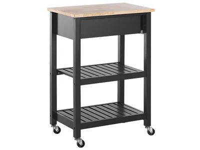 Produktbild von BELIANI Servierwagen Schwarz Gummibaumholz MDF Platte 85 x 58 x 40 cm Modern Multifunktionell Zwei Fächer Schublade Wohnzimmer