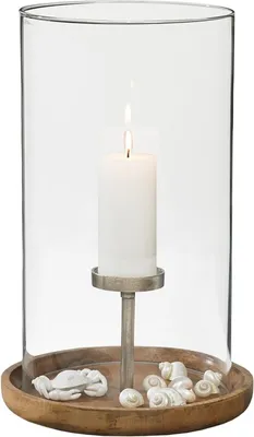 Produktbild von Kaheku Windlicht Kerzenteller Alamo, Ø 30 cm Metall Mangoholz Klarglas 99990404