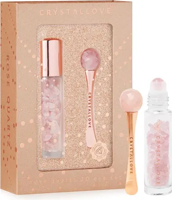 Produktbild von CRYSTALLOVE Rosenquarz 3D Augenset - Augenmassagegerät und Roll-On - Limitierte Edition