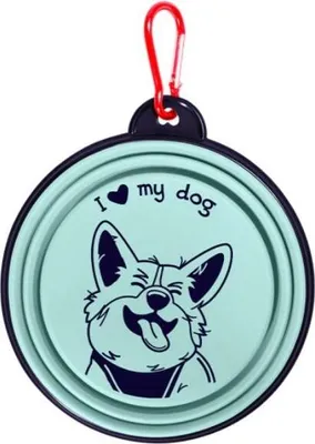 Zdjęcie produktu dla Be-Happy Gifts - Miska Silikonowa Dla Psa I Love My Dog - Turkusowa, Składana