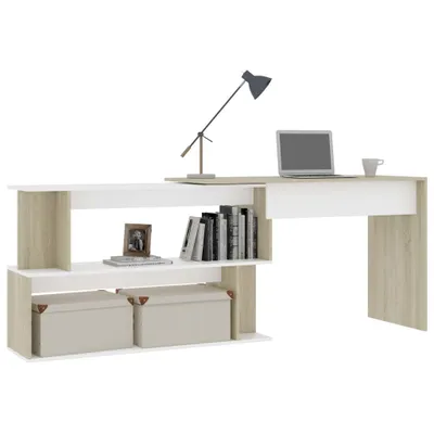 Produktbild von Eckschreibtisch Spanplatte 200 x 76 x 50 Eichenoptik Weiß