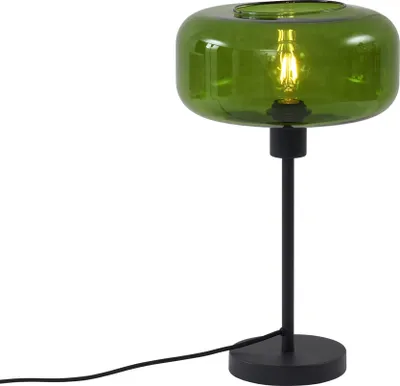 Zdjęcie produktu dla QAZQA – Retro Retro Lampa stołowa I Lampa stołowa I Lampa I Oprawa oświetleniowa Czarna z zielonym szkłem – Bizle I Salon I Sypialnia – Okrągła – Pasuje do żarówek LED E27