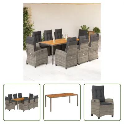 Produktbild von The Living Store 9-tlg. Garten-Essgruppe mit Kissen Grau Poly Rattan